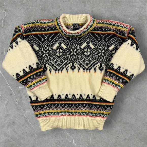 Vtg 90s Dale of Norway Wool Knit Sweater in Black and Cream W/ Color Accents  XS - Picture 2 of 8